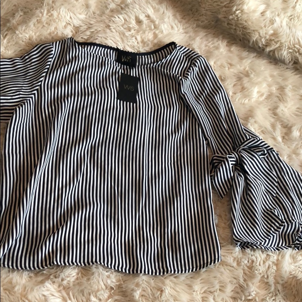 Navy & white striped top with statement sleeves